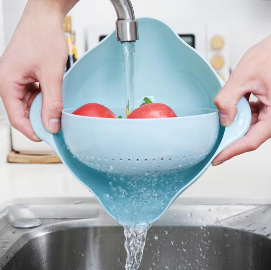 Colador de Cocina Giratorio Flexible de Doble Capa, Libre de BPA, de PP de Grado Alimenticio, Colador de Ensaladas con Flujo de Agua