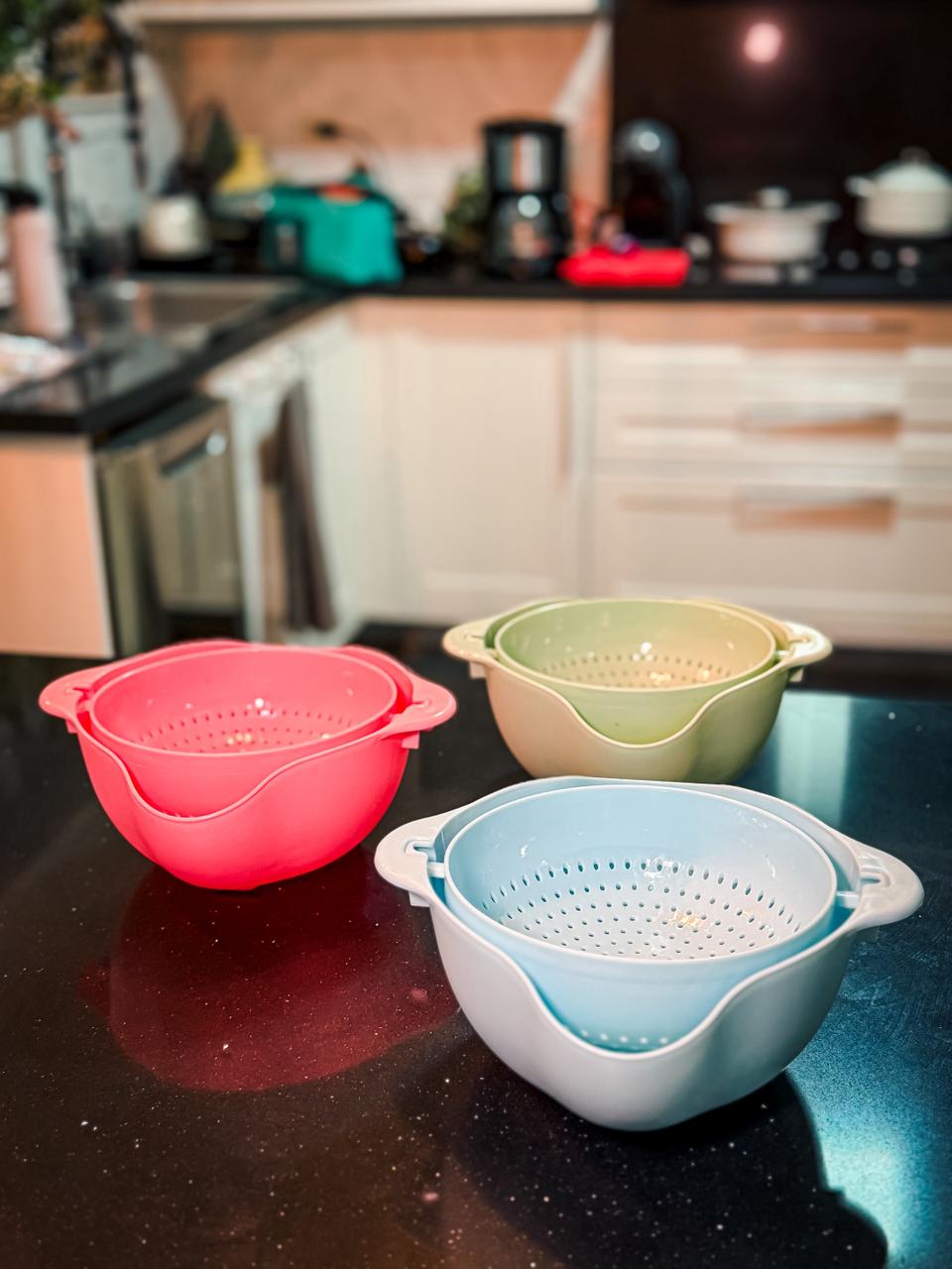 Colador de Cocina Giratorio Flexible de Doble Capa, Libre de BPA, de PP de Grado Alimenticio, Colador de Ensaladas con Flujo de Agua