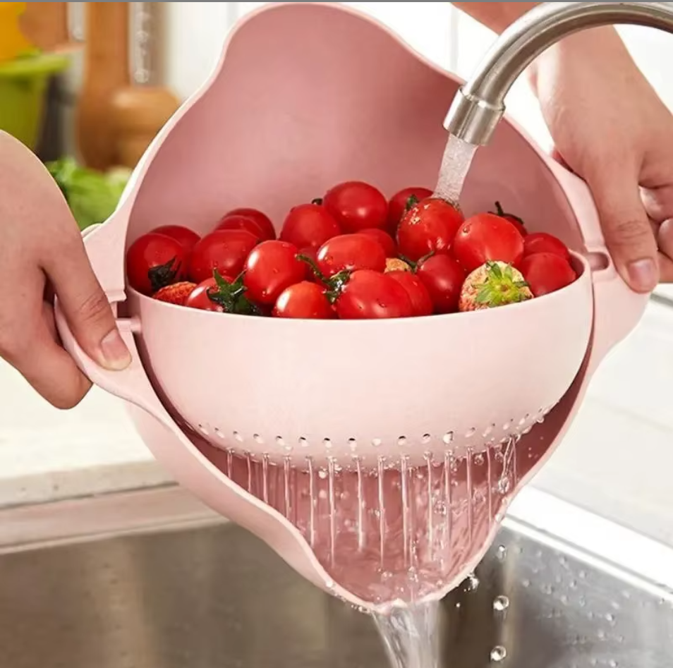 Colador de Cocina Giratorio Flexible de Doble Capa, Libre de BPA, de PP de Grado Alimenticio, Colador de Ensaladas con Flujo de Agua