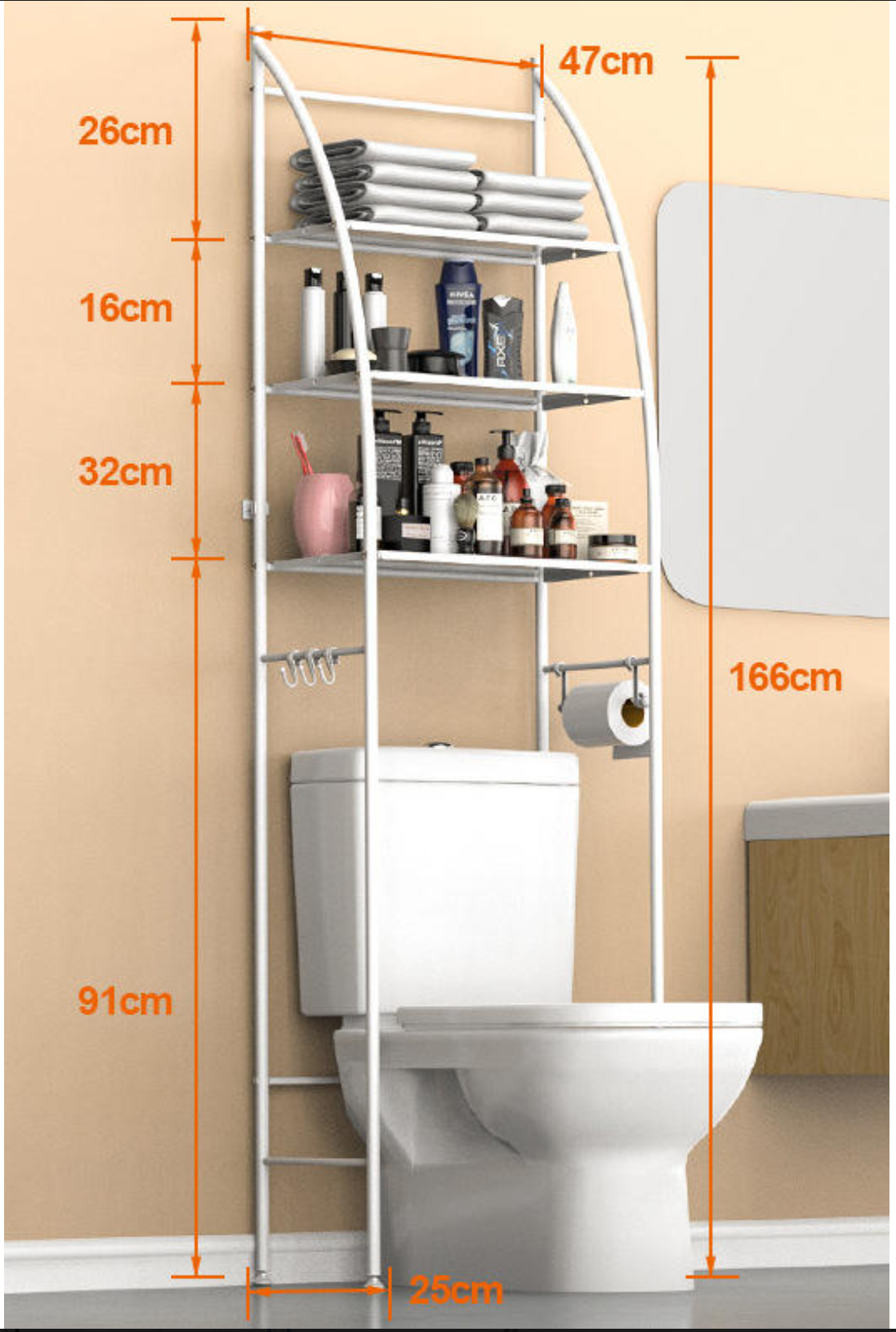 Estantes, velero, ahorro de espacio, organizador de baño, sobre inodoro, lavadora, estante de almacenamiento de Metal